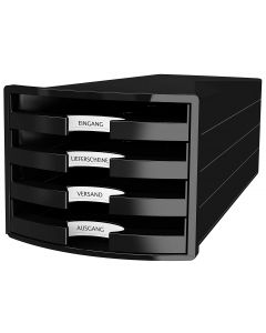Suport plastic cu 4 sertare pt. documente, HAN Impuls 2.0 (open) - negru - sertare negre