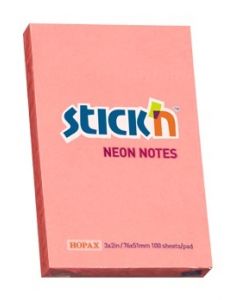 Notes autoadeziv 76 x  51 mm, 100 file, Stick"n - roz neon
