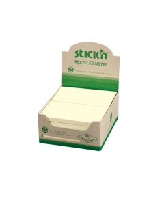 Notes autoadeziv 76 x 127 mm, hartie reciclata, 100 file, 12 buc/cutie, Stick"n – galben pastel