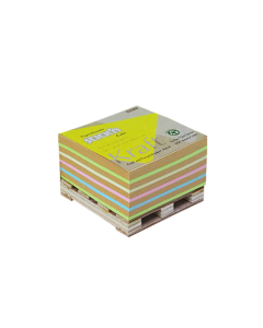 Cub notes autoadeziv 76 x 76 mm, hartie reciclata, 400 file, pe suport de lemn Stick"n - kraft