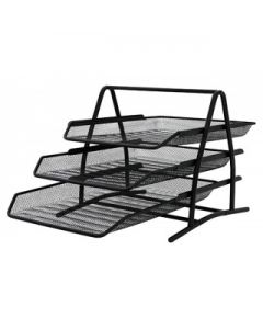 Set 3 tavite metalice Mesh, suprapozabile, Q-Connect - negru