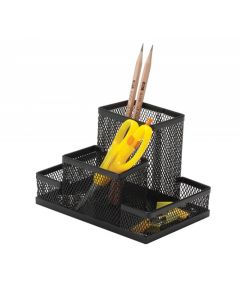 Organizer metalic Mesh, de birou, 4 compartimente, Q-Connect - negru