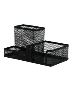 Organizer metalic Mesh, de birou, 3 compartimente, Q-Connect - negru