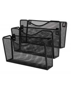 Suport metalic Mesh, pentru reviste si pliante, de perete, 3 buc/set, Q-Connect - negru
