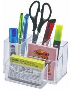Suport plastic pentru accesorii de birou, 6 compartimente, 105 x 85mm, KEJEA - transparent
