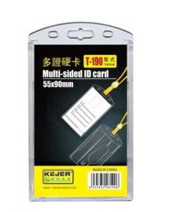Suport dublu, PS rigid, pentru ID carduri, 55 x 90mm, vertical, 5 buc/set, KEJEA - trans. cristal