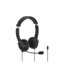 Casti Kensington EQ On-Ear, reglabile, microfon anulare sunet, fir de 200 cm, conexiune USB-C, negru