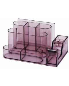 Suport plastic pentru accesorii de birou, 7 compartimente, 168 x 78mm, KEJEA - fumuriu