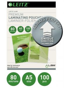 Folie laminare LEITZ UDT, la cald, A5,  80 mic, 100 buc/set
