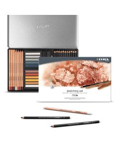 Creioane + accesorii, LYRA Rembrandt Sketching, pentru desene si schite, 27 piese/cutie metalica