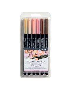 Markere LYRA Aqua Brush Duo, 2 capete (brush + 1mm),  6 culori ale pielii/blister