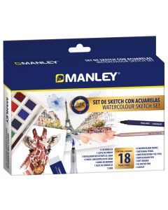 Set de desen Manley, contine 12 culori pastile compacte, pix de stergere+blender