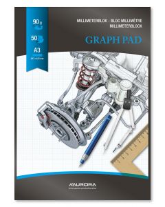 Hartie milimetrica A3, 50 file - 90g/mp, AURORA Raphael - fond albastru