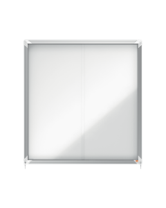 Avizier NOBO Premium Plus, interior, otel emailat, 12x A4, geam glisant si cheie, magnetic, alb