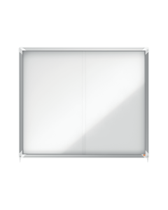 Avizier NOBO Premium Plus, interior, otel emailat, 15x A4, geam glisant si cheie, magnetic, alb