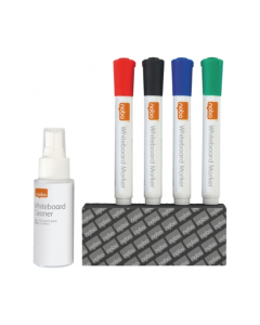 Kit pentru tabla NOBO, 4 markere diverse culori, burete magnetic, spray curatare 50 ml