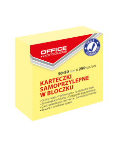 Cub notes autoadeziv 50 x 50 mm, 250buc/set, Office Products - galben pastel
