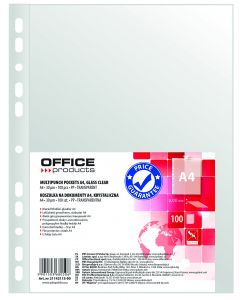Folie protectie pentru documente A4, 30 microni, 100folii/set, Office Products - cristal