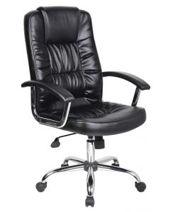 Scaun de birou, brate metalice, rotile, piele ecologica eleganta, Office Products Cyprus - negru
