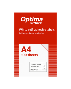 Etichete albe autoadezive   3/A4, 210 x 99 mm, 100 coli/top, Optima Smart