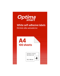 Etichete albe autoadezive   4/A4, 105 x 148 mm, 100 coli/top, Optima Smart