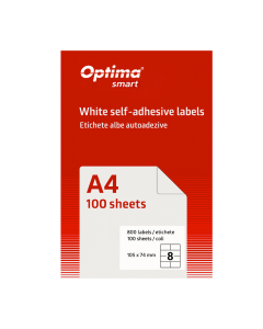 Etichete albe autoadezive   8/A4, 105 x 74 mm, 100 coli/top, Optima Smart