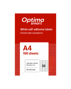 Etichete albe autoadezive  33/A4, 70 x 25,4 mm, 100 coli/top, Optima Smart