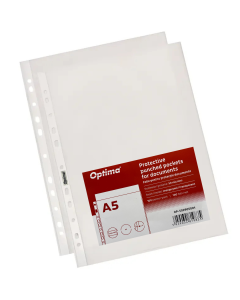 Folie protectie pentru documente A5, 50 microni, 100 folii/set, Optima Classic - transparent