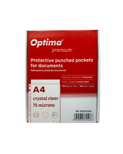 Folie protectie pentru documente A4,  75 microni, 100 folii/cutie, Optima Premium - cristal