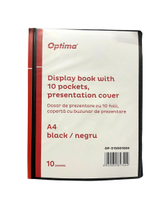 Dosar de prezentare personalizabil, A4, cu  10 folii, coperta rigida, Optima - negru