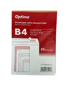 Plic B4 (353x250mm), lipire siliconica,  25 buc/set, Optima - kraft