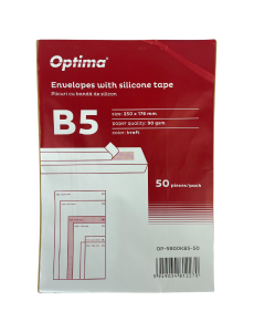 Plic B5 (250x176mm), lipire siliconica, 50 buc/set, Optima - kraft