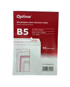 Plic B5 (250x176mm), lipire siliconica,  50 buc/set, Optima - alb