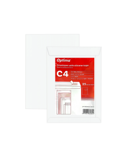 Plic C4 (324x229mm), lipire siliconica,  25 buc/set, Optima - alb - fereastra dreapta, 50x100mm