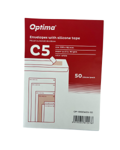 Plic C5 (229x162mm), lipire siliconica,  50 buc/set, Optima - alb