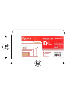 Plic DL (110x220mm), lipire siliconica,  50 buc/set, Optima - alb - fereastra stanga