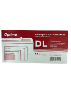 Plic DL (110x220mm), lipire siliconica,  50 buc/set, Optima - alb