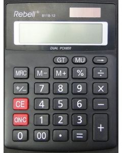 Calculator de birou, 12 digits, 137 x 104 x 23 mm, dual power, Rebell 8118-12 - negru