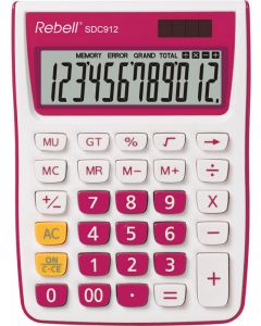 Calculator de birou, 12 digits, 145 x 104 x 26 mm, Rebell SDC 912 - alb/roz