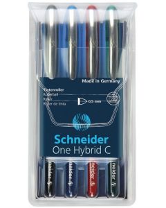 Roller cu cerneala SCHNEIDER One Hybrid C, ball point 0.5mm, 4 culori/set - (N,R,A,V)