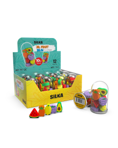 Display radiere pt creion, 12 tuburi x 10 mini radiere/display, SILKA JR. Fruit - forme fructe