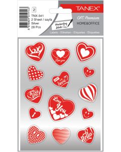 Stickere decorative, 2 file/set, TANEX Kids - inimi - argintii, TNX 341