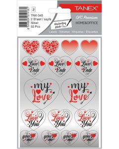 Stickere decorative, 2 file/set, TANEX Kids - inimi - argintii, TNX 345