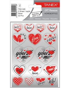 Stickere decorative, 2 file/set, TANEX Kids - inimi - argintii, TNX 346