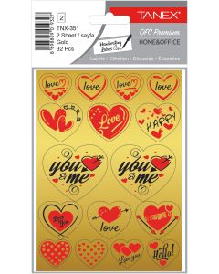 Stickere decorative, 2 file/set, TANEX Kids - inimi - aurii, TNX 351