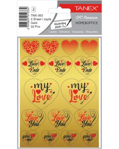 Stickere decorative, 2 file/set, TANEX Kids - inimi - aurii, TNX 352