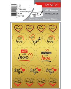 Stickere decorative, 2 file/set, TANEX Kids - inimi - aurii, TNX 355