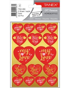 Stickere decorative, 2 file/set, TANEX Kids - inimi - aurii, TNX 356