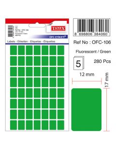 Etichete autoadezive color, 12 x 17 mm, 280 buc/set, TANEX - verde fluorescent