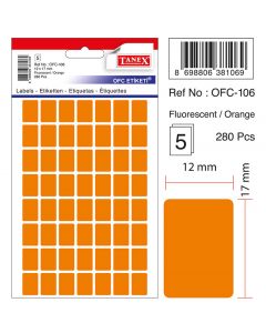 Etichete autoadezive color, 12 x 17 mm, 280 buc/set, TANEX - orange fluorescent